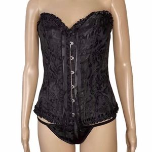 Evababy Black Lace Up Jacquard Corset Set size large